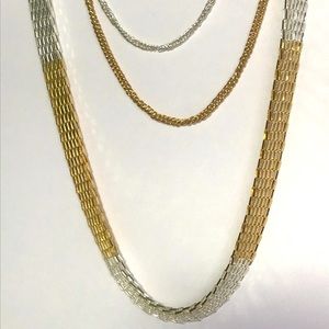 Bi-color Metal Wide Multi Chain Necklace Gold Silver NWOT
